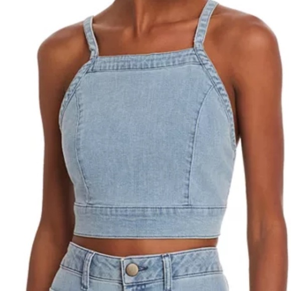 Show Me Your MuMu Tops - Show Me Your Mumu Fawcett Denim jean Crop Top open back high square neck small
